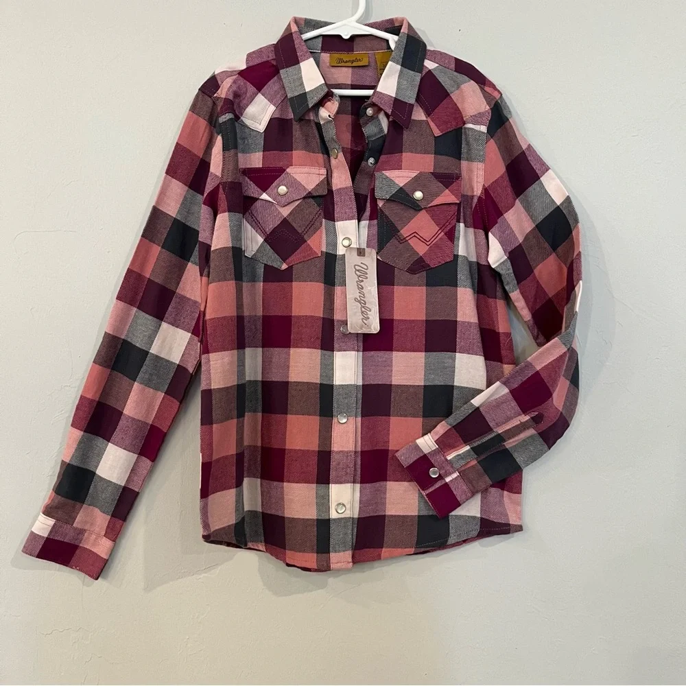 Wrangler Kids Pink Rodeo Western Cowgirl Button Down Size L